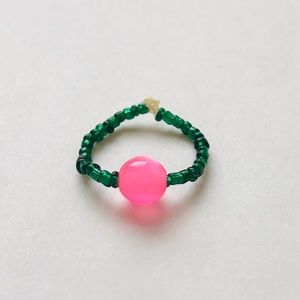 Handmade Beaded Pink and Green Gemstones Ring
